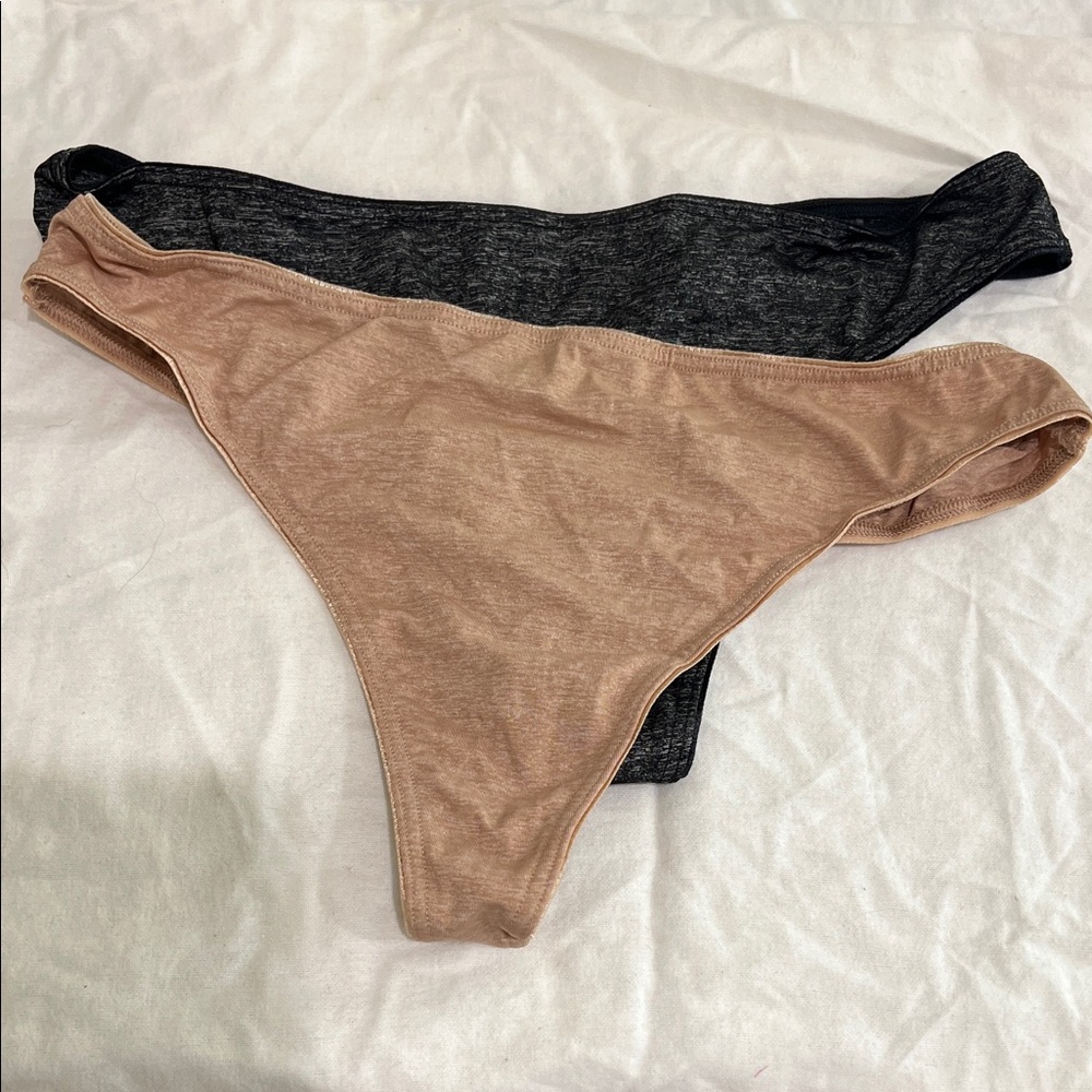 Two Victoria's Secret Tan and Black Thongs